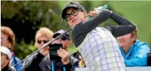  ?? PHOTOSPORT ?? Tournament leader Belen Mozo, of Spain, tees off at Windross Farm.