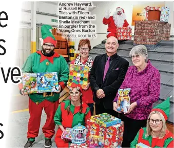  ?? RUSSELL ROOF TILES ?? Andrew Hayward, of Russell Roof Tiles with Eileen Banton (in red) and Shelia Meacham (in purple) from the Young Ones Burton
News