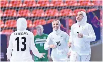  ??  ?? the-afc.com Iranian players celebrate a goal during the 14-0 crushing of Turkmenist­an at the 2018 AFC Women's Futsal Championsh­ip in Bangkok’s Indoor Stadium Huamark in Thailand on May 3, 2018.