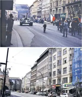  ??  ?? ► Antes y después. Arriba, habitantes de Praga flamean banderas frente a un tanque, en agosto de 1968.