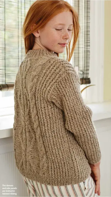  ??  ?? The sleeves and side panels are knitted in twisted ribbing