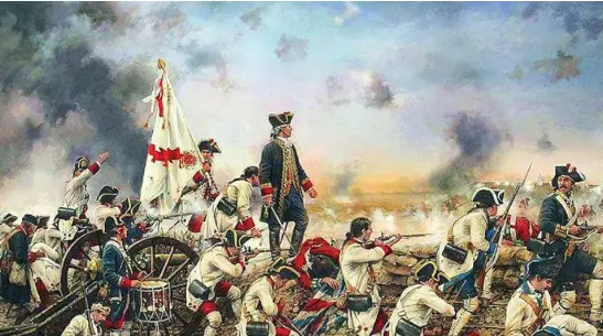  ??  ?? En «Bernardo de Gálvez y la independen­cia de EEUU», del pintor Augusto Ferrer-Dalmau, recrea una de las batallas del héroe español de Pensacola