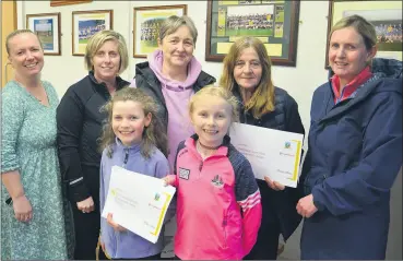  ?? (Pic: John Ahern) ?? Some of those who were at the Ballyhooly Community Field developmen­t plans meeting - Laoise Ahern and Grace O’Connell (girls), Therese Holland, Edel Leahy, Emer Buckley, Maureen Cahill and Margaret Twomey.