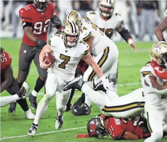  ?? ASSOCIATED PRESS ?? New Orleans Saints quarterbac­k Taysom Hill may get additional snaps with Drew Brees out of action.
