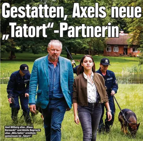  ??  ?? Axel Milberg alias „Klaus Borowski“und Almila Bagriacik alias „Mila Sahin“ermitteln gemeinsam im „Tatort“.