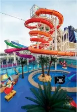  ??  ?? From top: The aquapark on the cruise takes fun to another level; Ocean Place is the go-to hangout zone on the Norwegian Getaway.