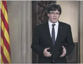  ?? (Photo MaxPPP) ?? Carles Puigdement, hier soir, lors d’une allocution télévisée a adressé des critiques cinglantes au roi d’Espagne Felipe VI.