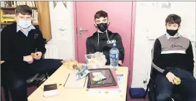  ?? (Photo Ita
West) ?? BELOW: Darragh Considine, Matthew Howard and Shane O’Donoghue, 6th year students at Scoil Pól, Kilfinane, back in class after the Easter break.