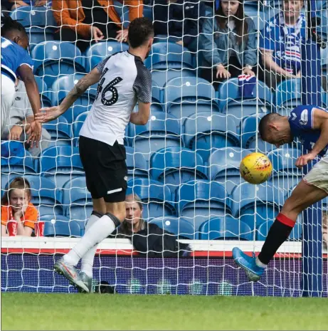  ??  ?? Nikola Katic scored the game’s only goal at Ibrox as Rangers came out on top against Derby County in their final