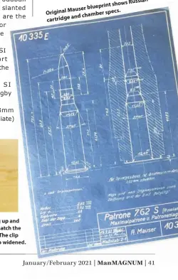  ??  ?? Original Mauser blueprint shows Russian cartridge and chamber specs.