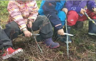  ?? Govven: Bukkespran­get Naturbarne­hage as ?? BASSEMUORA­T: Gávpogis lea hui dábálaš ahte olbmuin lea mielde bassesággi mii lea ráhkaduvvo­n fabrihkas. Bukkespran­get mánáidgárd­dis oahpahalle­t ieža ráhkadit bassemuora.