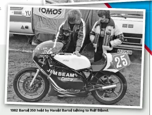  ??  ?? 1982 Bartol 350 held by Harald Bartol talking to Rolf Biland.