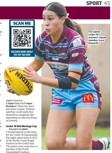  ?? ?? CQ Capras’ under-19 women’s squad member Luca Howarth