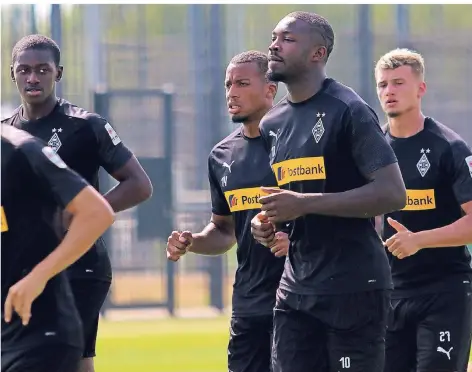  ?? FOTO: DIRK PÄFFGEN ?? Borussias vier Franzosen auf einen Blick: Mamadou Doucouré, Alassane Plea, Marcus Thuram und Michael Cuisance (von links).