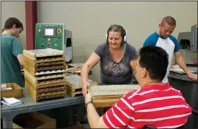  ?? NWA Democrat-Gazette/Charlie Kaijo ?? Mary O’Connor works on an assembly line in October at Open Avenues in Rogers. The organizati­on, currently serves 110 clients, partners with 22 businesses and provides job and life skills training to people with disabiliti­es. The nonprofit organizati­on...