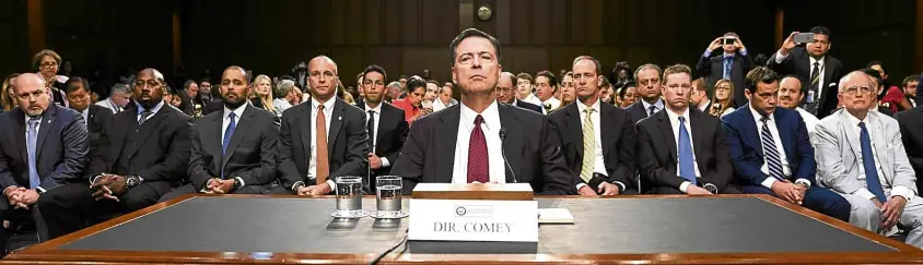  ?? —REUTERS ?? Former FBI Director James Comey testifies before a Senate Intelligen­ce Committee hearing on Russia’s alleged interferen­ce in the 2016 US presidenti­al election in Washington on Thursday.