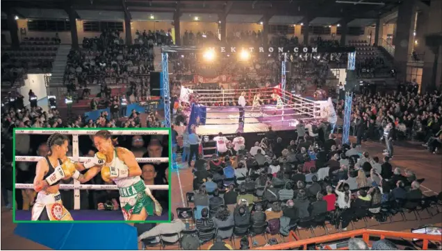  ??  ?? ESPECTACUL­AR. Joana Pastrana llenó la Ciudad Deportiva de Navafría, en Moralzarza­l, y desplegó un gran boxeo para superar con autoridad a la mexicana Arrazola.