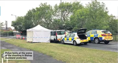  ??  ?? Police tents at the scene of the shooting in Bishop Auckland yesterday