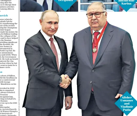  ??  ?? Alisher Usmanov and Vladimir Putin