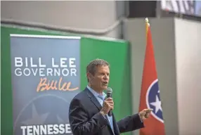  ??  ?? Republican gubernator­ial candidate Bill Lee delivers a speech during a town hall meeting at the Houston Levee Community Center in Cordova on Thursday, May 31. YALONDA M. JAMES / THE COMMERCIAL APPEAL