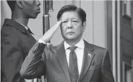  ?? OLIVIER DOULIERY AFP/Getty Images/TNS ?? Philippine President Ferdinand Marcos Jr. during a ceremony welcoming him Pentagon in the Washington, D.C, suburb of Arlington, Virginia, on Friday. at the