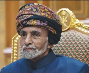  ?? ASSOCIATED PRESS ?? In this Jan. 14 file photo, Sultan of Oman Qaboos bin Said al-Said sits during a meeting with Secretary of State Mike Pompeo at the Beit Al Baraka Royal Palace in Muscat.