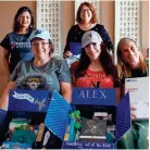  ?? DIANA SUTERA MOW VIA AP ?? Diana Sutera Mow, front row left, and other moms show care packages they made at a party held by Mow in Poway, Calif., in August. The moms also wore college T-shirts.