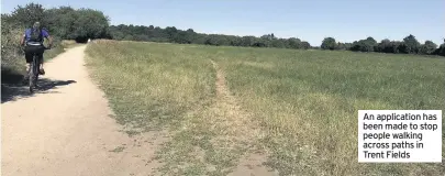  ??  ?? An applicatio­n has been made to stop people walking across paths in Trent Fields