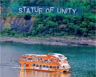  ??  ?? From far left: Visit the Unity Glow Garden to see its illuminate­d installati­ons; Arogya Van is dedicated to medicinal plants; cruise on the River Narmada to get a unique vantage point for the Statue of Unity.