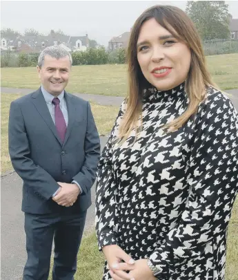  ??  ?? Michael Farr, of Bernicia Homes, with Sunderland Cllr Rebecca Atkinson at the new homes site.