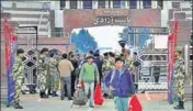  ?? PTI FILE ?? Indian fishermen released by Pakistan arrive at the Wagah border. According to data provided by the Centre, 341 fishermen and 63 civilian prisoners continue to languish in Pakistan’s custody.