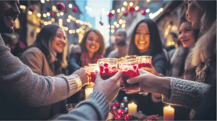  ?? ?? GOOD MIXERS: Above, mulled wine can work well for Boxing Day morning while Rhubarb and Raspberry York Gin Martini, below right, is simple to make and perfect to drink.