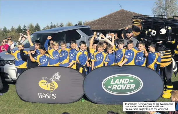  ??  ?? Triumphant Kenilworth u12s are Twickenham bound after winning the Land Rover Premiershi­p Rugby Cup at the weekend