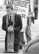  ?? New York Times file photo ?? The name of the Rev. Rob Schenck — praying outside the Supreme Court in 2010 in opposition to health care overhaul — has come up in reporting about court leaks.
