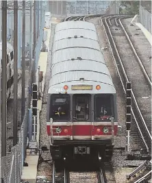  ?? STAFF PHOTO BY CHRISTOPHE­R EVANS ?? ON TRACK: Red Line upgrades in preparatio­n for winter are expected to cause service interrupti­ons.