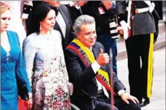  ?? JUAN CEVALLOS/AFP ?? New Ecuadorean President Lenin Moreno gives the thumb up after his inaugurati­on ceremony in Quito on Wednesday.