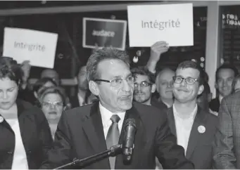  ?? JOHN MAHONEY/ THE GAZETTE ?? “If Montreal has a mission, it is to be an example that should inspire (North) America for the next 40 years,” Projet Montréal Leader Richard Bergeron says in a speech Wednesday night to kick off his run for the mayoralty.