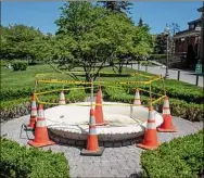  ?? Paul Buckowski / Times Union ?? The Morrissey Fountain was vandalized on Sunday in Congress Park. Saratoga Springs police are studying video surveillan­ce footage.