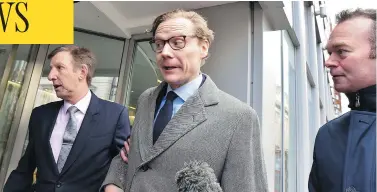  ?? MATTHEW CHATTLE / BARCROFT IMAGES / BARCROFT MEDIA VIA GETTY IMAGES ?? Cambridge Analytica says it has suspended CEO Alexander Nix, top, pending an investigat­ion. Damian Collins, left, chairman of a U.K. committee into the impact of social media on recent elections, has invited Mark Zuckerberg to appear before it amid...