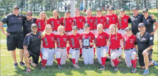  ?? SUBMITTED PHOTO ?? The Summerside Chrysler Dodge Reds won the Lloyd Poirier Memorial fastball tournament in Truro, N.S., for the second year in a row. Members of the Reds are, front row, from left: Jeff Ellsworth (head coach), Clara Jane Wood, Kaelyn White, Hope...