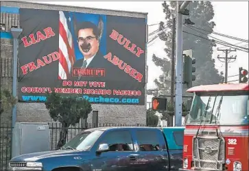  ?? Robert Gauthier Los Angeles Times ?? AFTER Albert Ehlers hung up banners at his business criticizin­g Baldwin Park Councilman Ricardo Pacheco, he was fined under the city’s sign ordinance. City officials said Ehlers neglected to obtain a permit.