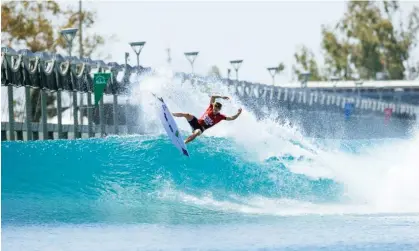  ?? Photograph: Pat Nolan/World Surf League/Getty Images ?? Ethan Ewing of Australia has received a death threat after he defeated Brazil’s Gabriel Medina in the quarter-finals of the WSL’s Surf Ranch Pro.