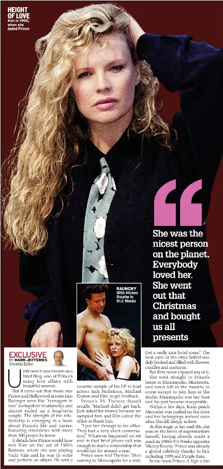  ?? ?? HEIGHT OF LOVE Kim in 1990, when she dated Prince