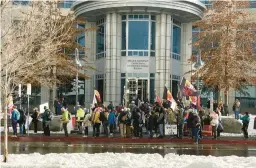  ?? SCOTT SONNER/AP ?? Tribal members and other protesters rally Jan. 5 in front of the federal courthouse in Reno, Nev., against a huge lithium mine planned near the Nevada-Oregon line.