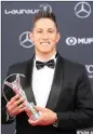  ??  ?? FOOTIE STAR: Brazilian soccer player Jakson Ragnar Follmann was given the Laureus best sporting moment of the year award.