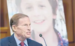  ?? SUSANWALSH/AP ?? Sen. Richard Blumenthal, D-Ct., speaks during a confirmati­on hearing for Supreme Court nominee Amy Coney Barrett before the Senate Judiciary Committee on Monday on Capitol Hill in Washington.