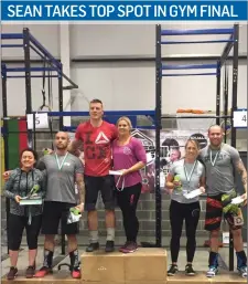  ??  ?? Sean Flanney of ROM Sligo ( in red t- shirt) who won a Celtic Series Masters event involving 28 competitor­s from gyms nationwide and beyond. Second place went to Niall Munnelly TPFA, Naas, while Tom Dunphy of CrossFit Waterford took third place.