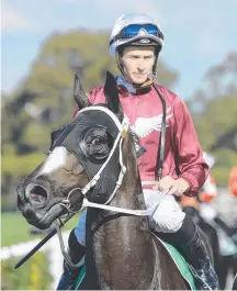  ?? Picture: AAP IMAGE ?? James McDonald on Care To Think’s stablemate Dia de Reyes, who won at Rosehill on Saturday.