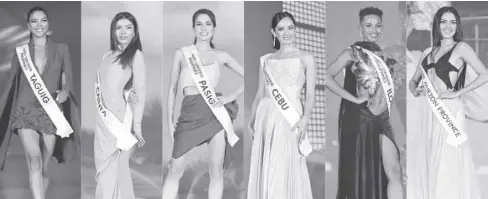  ?? ?? Miss Universe Philippine­s 2024 candidates Christi McGarry (Taguig City), Stacey Gabriel (Cainta, Rizal), Selena Antonio Reyes (Pasig City), Kris Tiffany Janson (Cebu), Alexie Mae Brooks (Iloilo), and Ahtisa Manalo (Quezon Province)