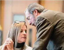  ?? Richard Harbus/Pool photo ?? Michelle Troconis, right, speaks with her attorney Jon Schoenhorn, Friday.